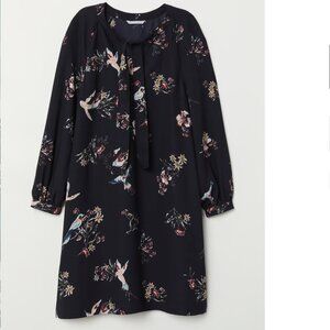 H&M Black Patterned Dress with Ties